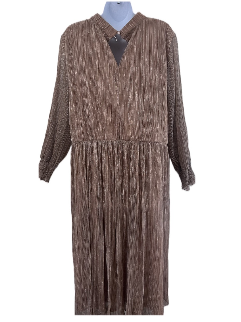 ELOQUII Rose Gold Metallic Plissé Shimmer Midi Autumn Wedding Guest Dress SZ 22 - Picture 9 of 15